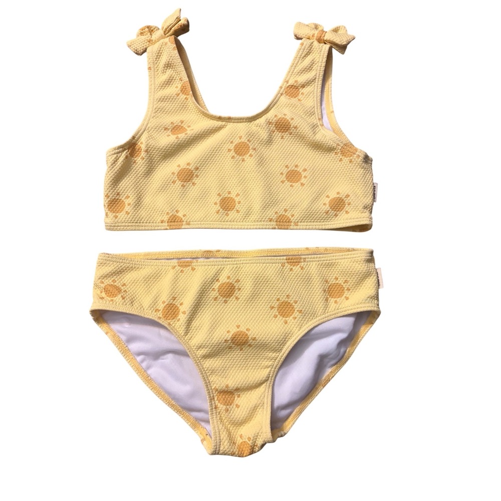 Kuling Kids Yellow Sun Print Textured Bikini Set Tie Shoulder Swimsuit 134/140